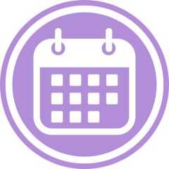 White calendar on a purple circle background