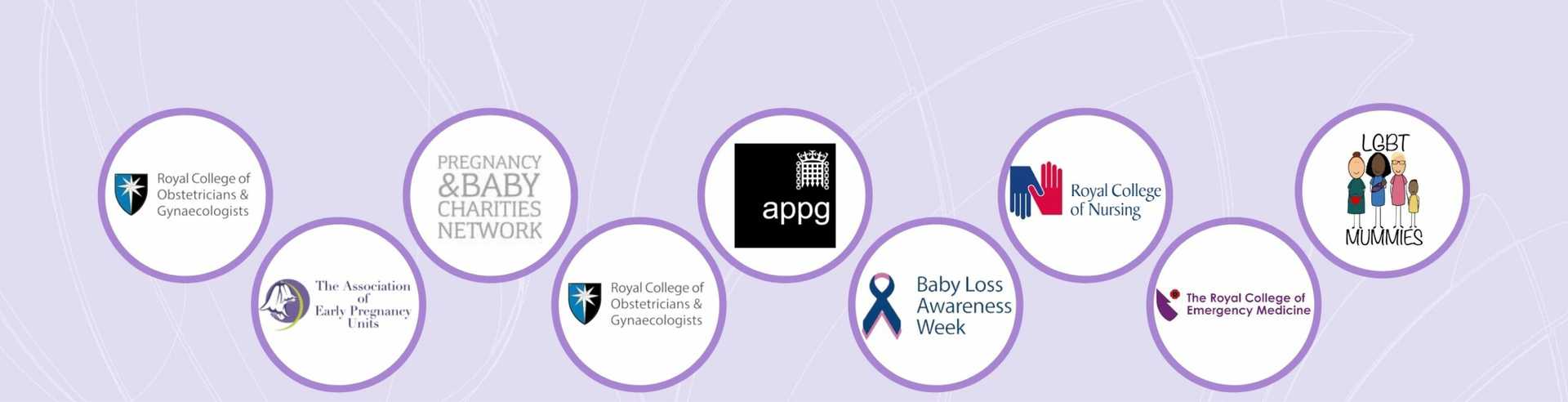 Logos for networks The Ectopic Pregnancy Trust collaborates with on a purple banner background