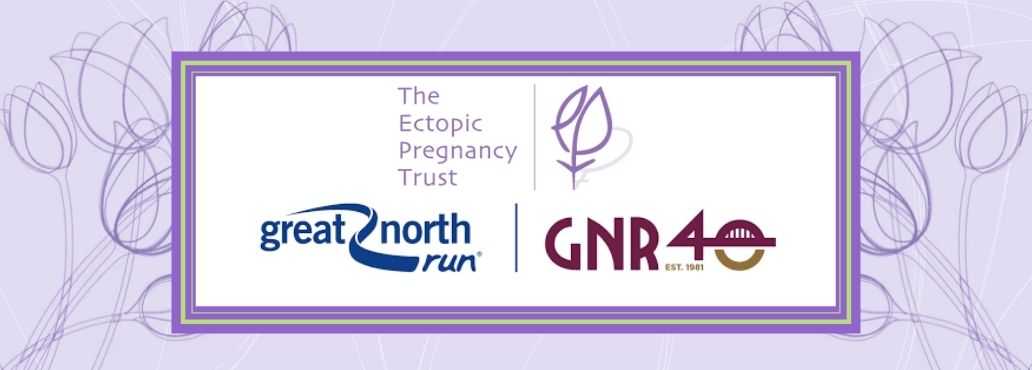 Image Description: The Ectopic Pregnancy Trust logo, in purple, The Great North Run logo and GNR 40 all against a purple background